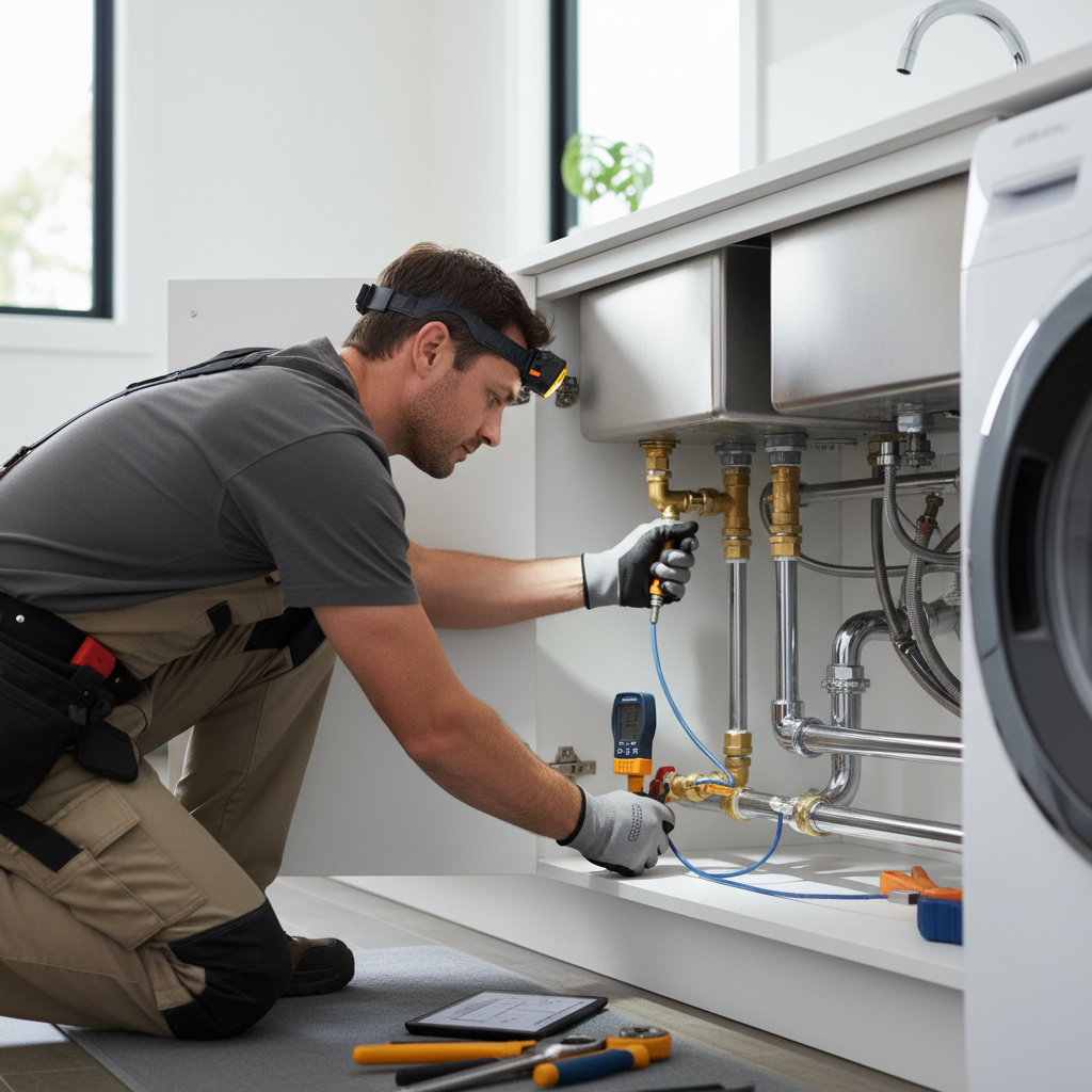 Sanitärinstallation und Inspektion in modernem Umfeld